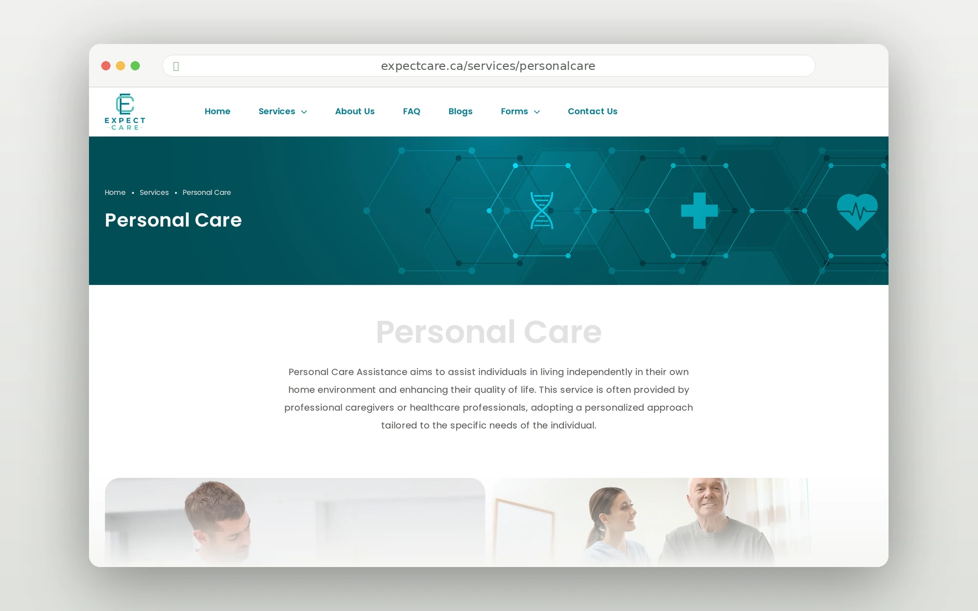 Expect Care — Personal Care xidmətinin detal səhifəsi