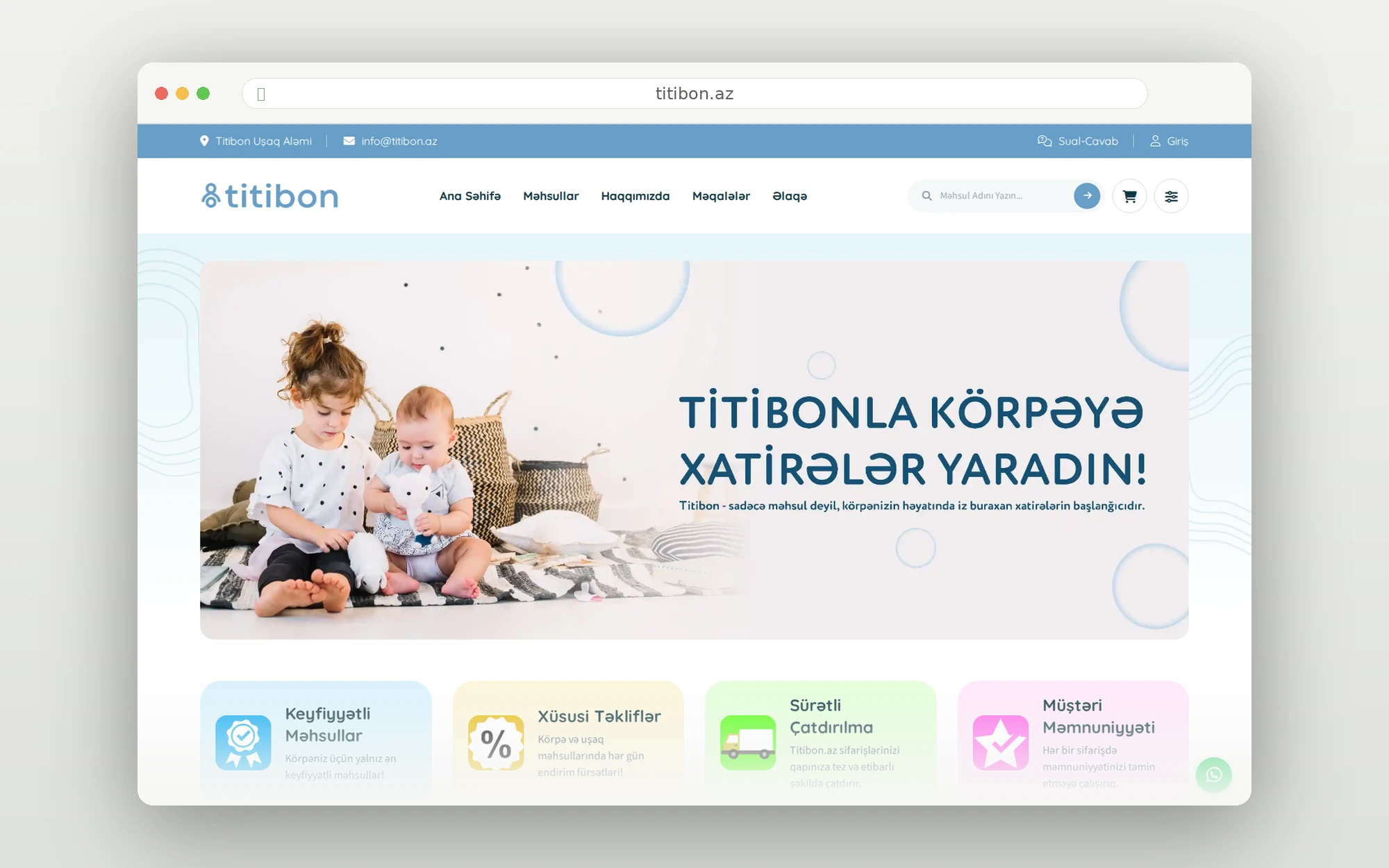 Titibon.az ana səhifəsi — uşaq məhsulları e-ticarət platforması